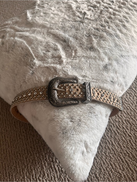 Guess Accessories - GUESS Tan Studded Western-Style Belt with Silver Buckle